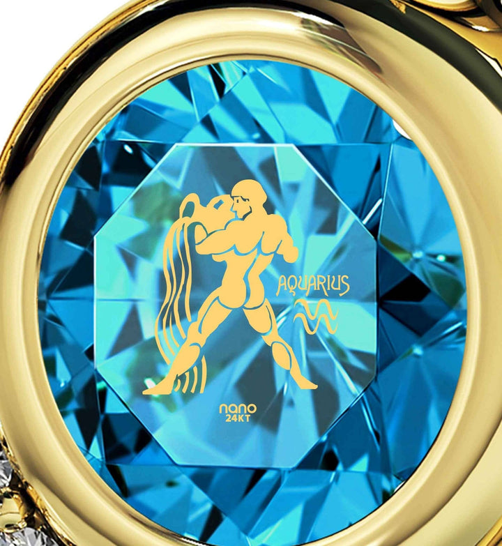 Aquarius Sign, 14k Gold Diamond Necklace, Swarovski Necklace 