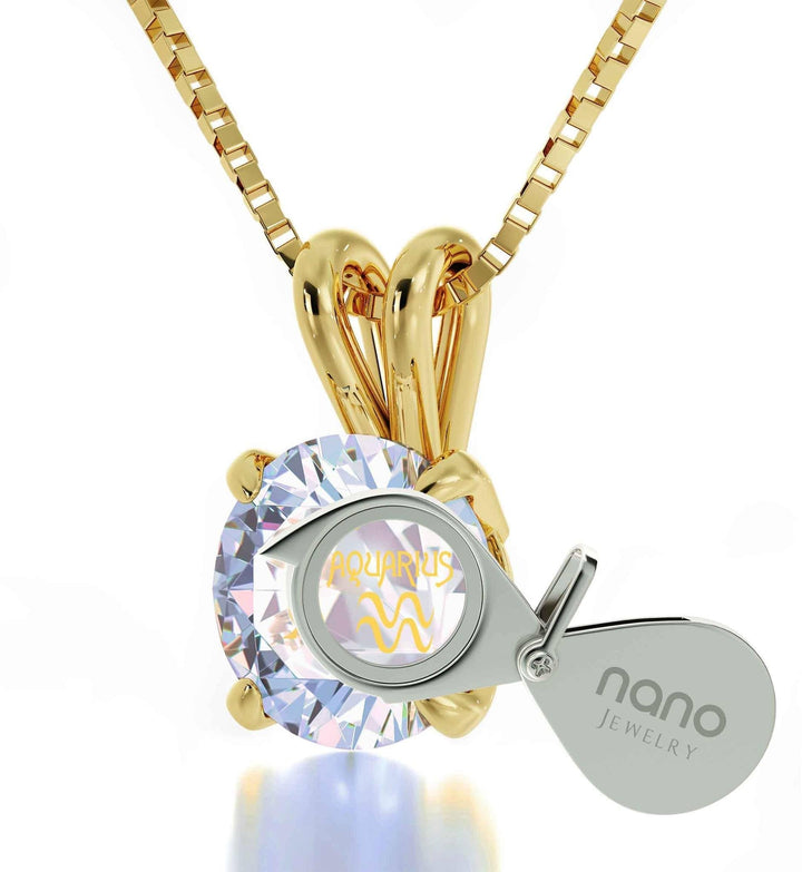 Aquarius Sign, 14k Gold Necklace, Swarovski Necklace 