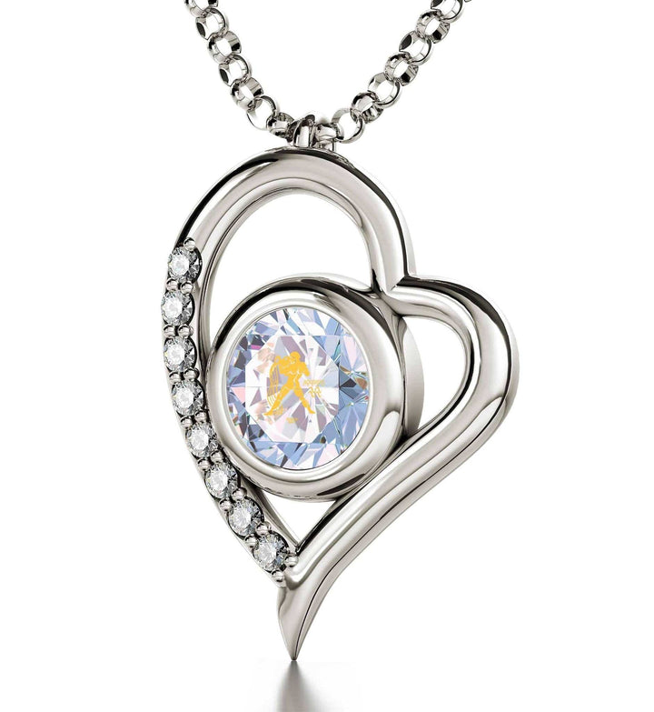 Aquarius Sign, 14k White Gold Diamonds Necklace, Swarovski Necklace Opalite 
