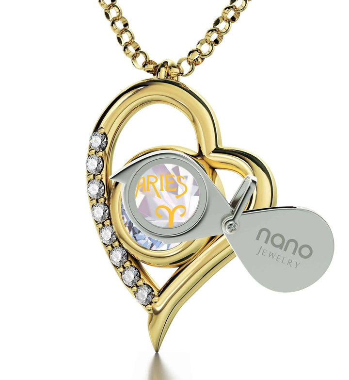 Aries Sign, 14k Gold Diamonds Necklace, Swarovski Necklace 