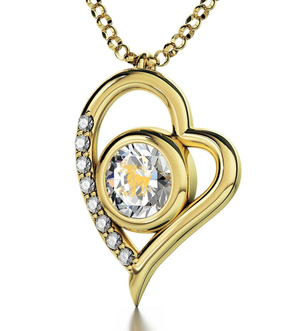 Aries Sign, 14k Gold Diamonds Necklace, Swarovski Necklace Clear Crystal 