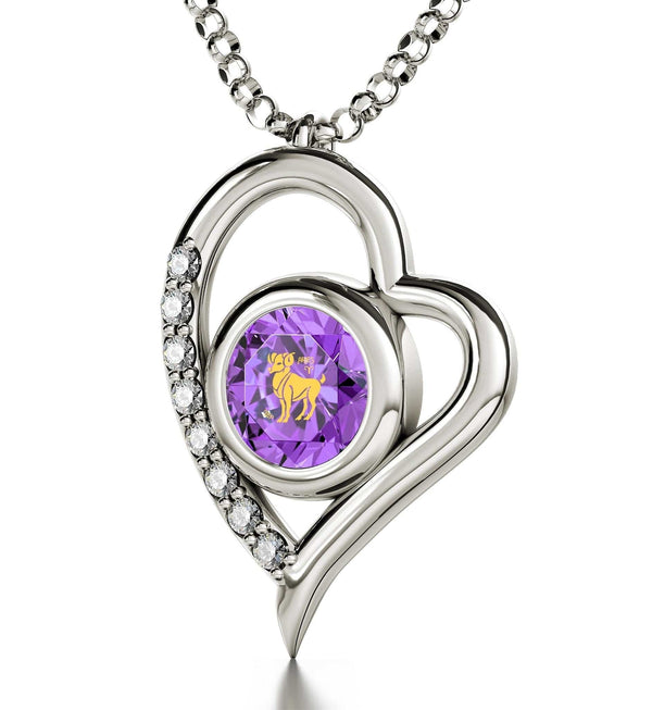 Aries Sign, 925 Sterling Silver Necklace, Swarovski Necklace Violet Light Amethyst 