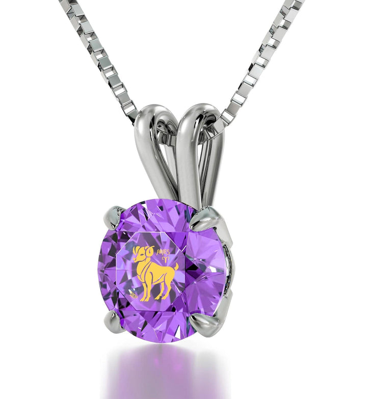 Aries Sign, 925 Sterling Silver Necklace, Swarovski Necklace Violet Light Amethyst 