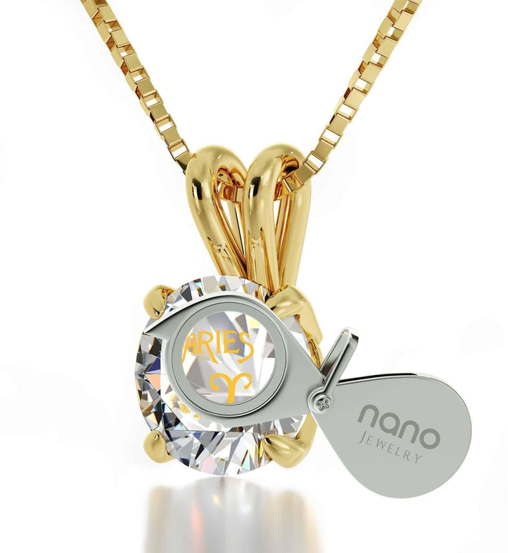 Aries Sign, Sterling Silver Gold Plated (Vermeil) Necklace, Swarovski Necklace 
