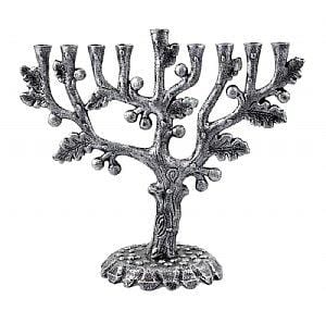 Artistic Olive Tree Menorah - Antique Silver 