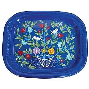 Artistic Painted Metal Large Tray by Glushka - Pomegranates with Birds 