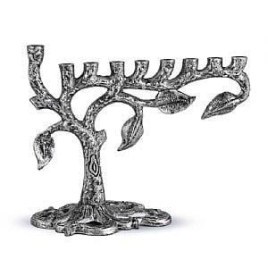 Artistic Tree of Life Menorah - Antique Silver 