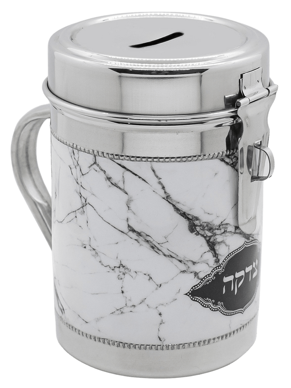 Silver Tzedakah Box with grey Marble Design-0