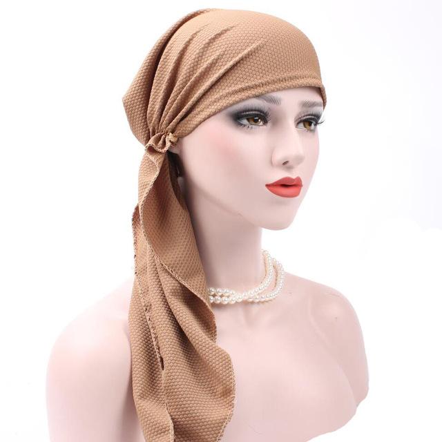 Bandanas Women Ruffle Headscarf Pre-Tied Tichel for Ladies apparel khaki 