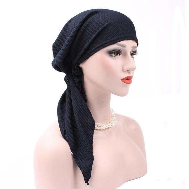 Bandanas Women Ruffle Headscarf Pre-Tied Tichel for Ladies apparel navy 