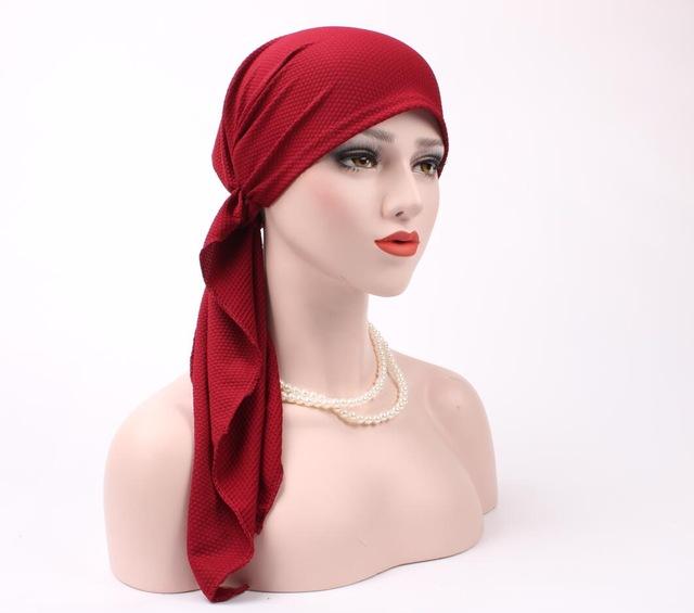 Bandanas Women Ruffle Headscarf Pre-Tied Tichel for Ladies apparel red 