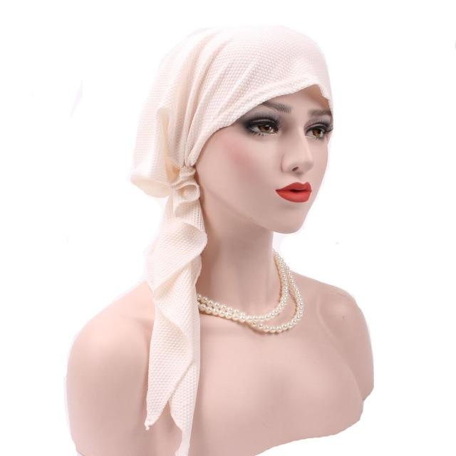 Bandanas Women Ruffle Headscarf Pre-Tied Tichel for Ladies apparel white 