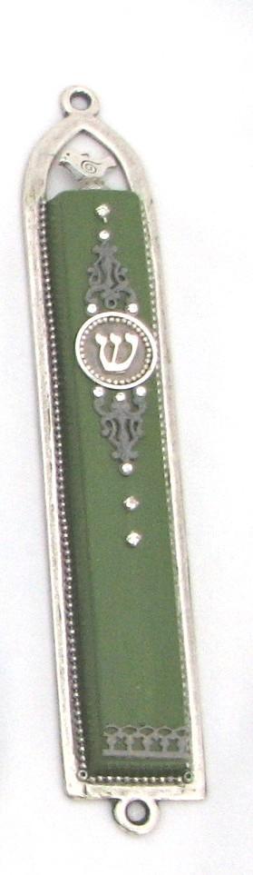 Basic Beige Oriental Mezuzah Case Green 