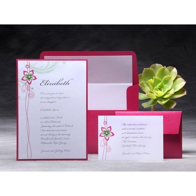 Bat Mitzvah Invitations - Pink Floral Add Thank You Cards 