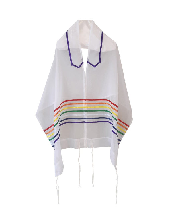 Handmade Sheer Rainbow Tallit, Joseph's Coat of Many Colors Tallis, Bat Mitzvah Tallit Set, Talit for Women, Tzitzit
