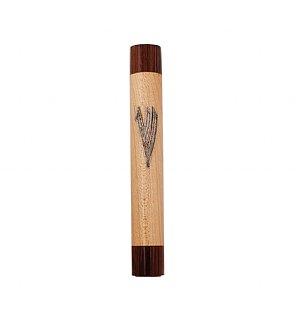 Beech Wench Natural Wood Mezuzah Cover - Sterling Silver Shin 