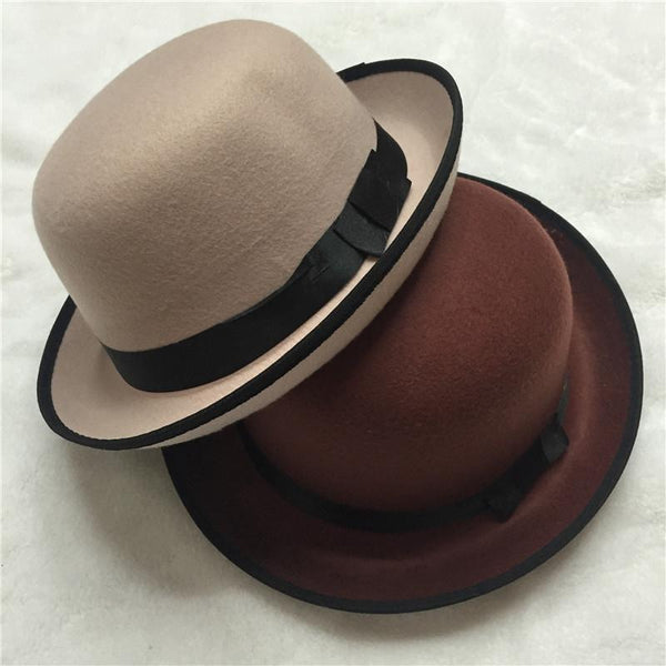Beige & Brown Bonnet Round Top Fedora Bucket Hats For Women Headwear 