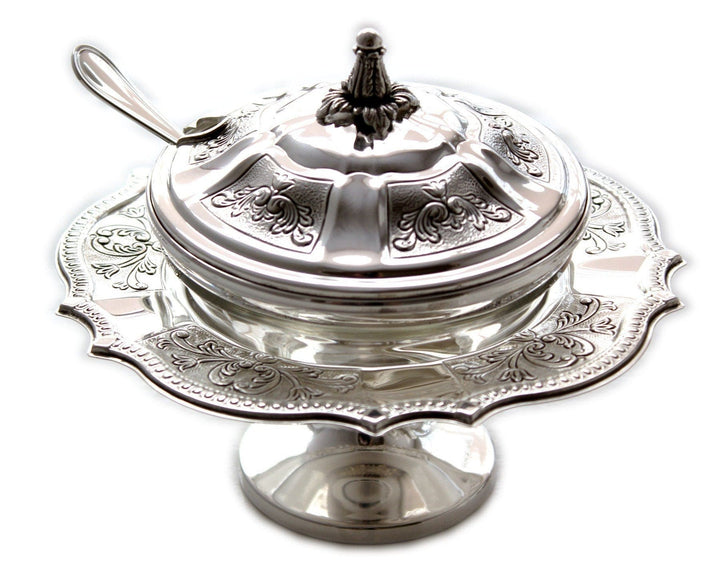 Bellagio Decorated Sterling Honey Dish with Spoon 