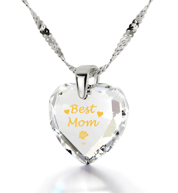"Best Mom", 925 Sterling Silver Necklace, Zirconia Necklace Clear Crystal 