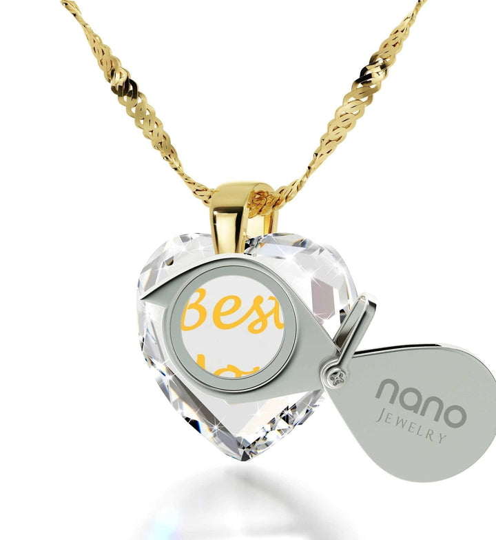 "Best Mom", Sterling Silver Gold Plated (Vermeil) Necklace, Zirconia Necklace 