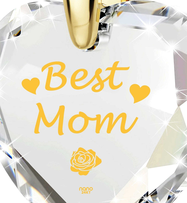 "Best Mom", Sterling Silver Gold Plated (Vermeil) Necklace, Zirconia Necklace 