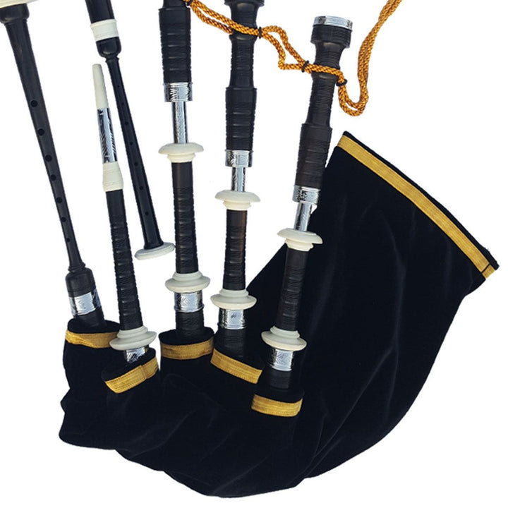 Black & Rosewood Irish Bagpipes With Full Metal Fittings In All Finishes African Black Wood Bagpipes Gold Trims 
