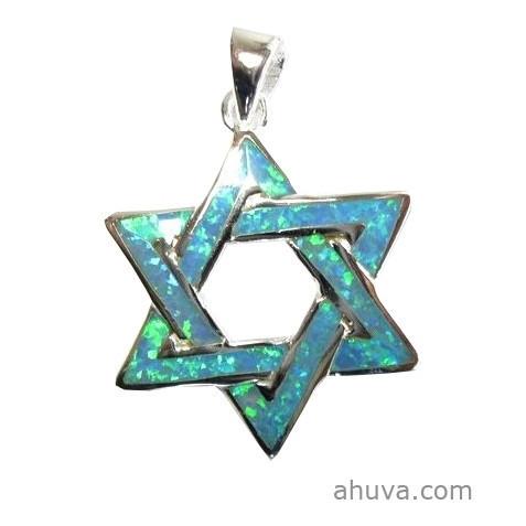 Blue Sterling Star Of David Pendant. 18 inches Chain (45 cm) 