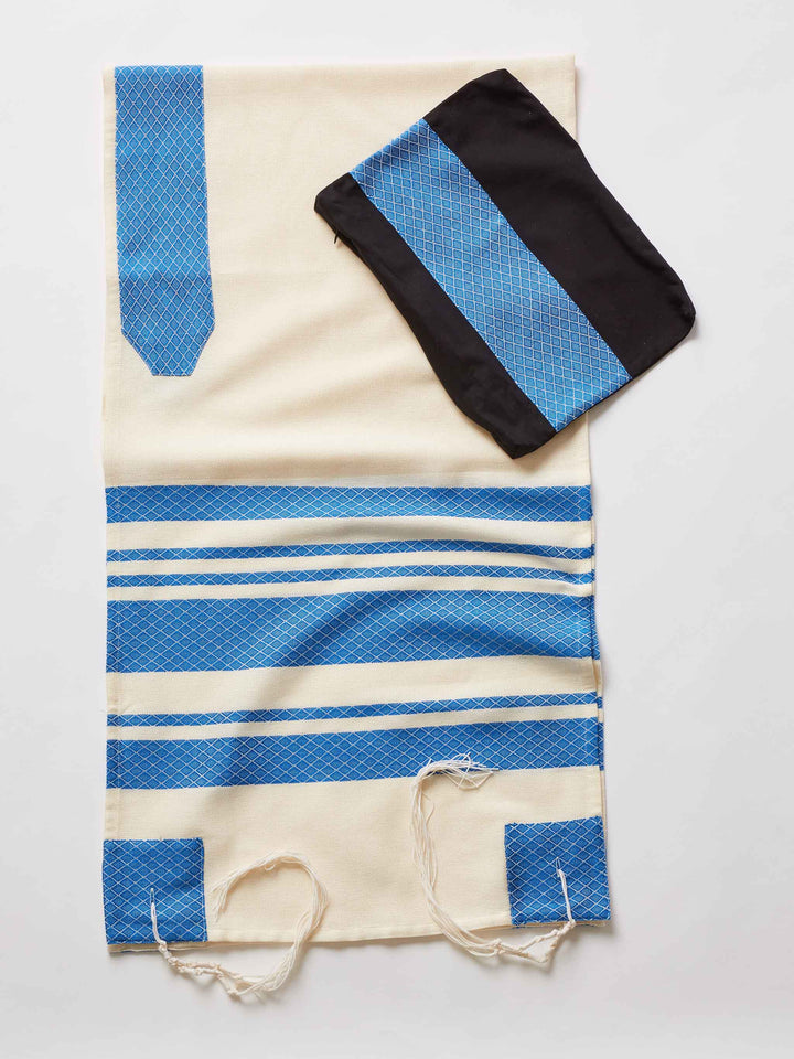 Blue Stripes Traditional Woven Tallit by Sara Resnik Tallit 