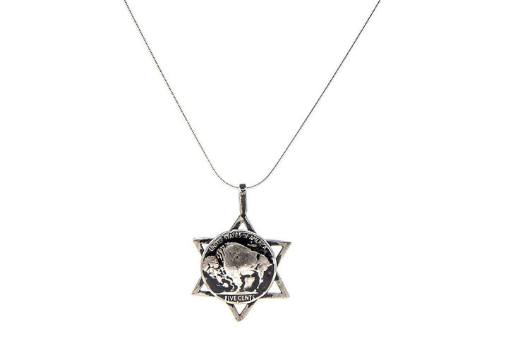 Buffalo Nickel Old Coin of USA Coin with Magen David Pendant Necklace Necklace 