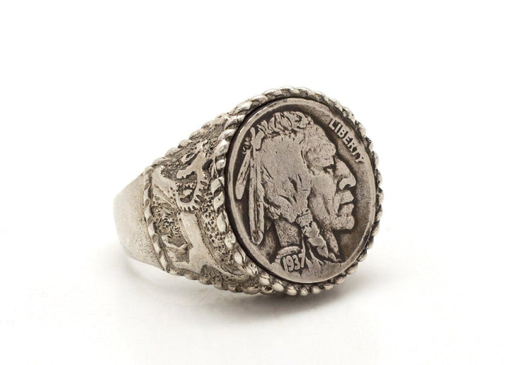 Vintage Buffalo Nickel Leather Scarf Ring