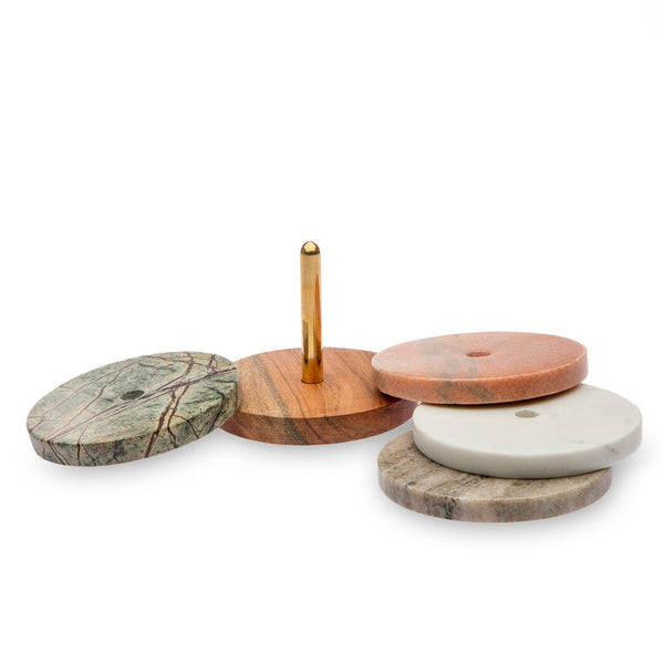 Marble Wood Brass Coasters S/4-0