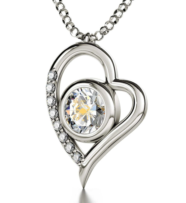 Cancer Sign, 14k White Gold Diamonds Necklace, Swarovski Necklace Clear Crystal 