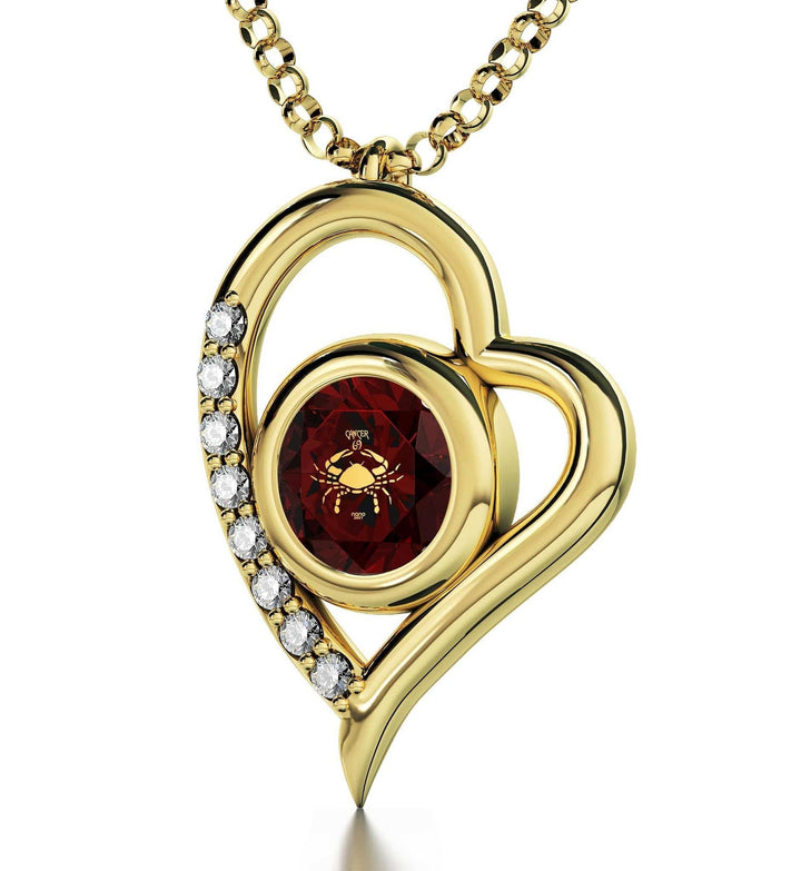 Cancer Sign, Sterling Silver Gold Plated (Vermeil) Necklace, Swarovski Necklace Dark Red Ruby 