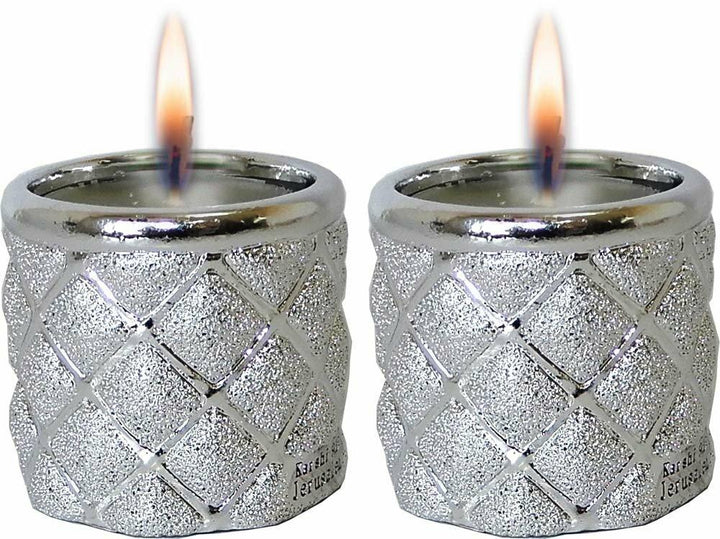 Candle Holders Round Diamond Silver 