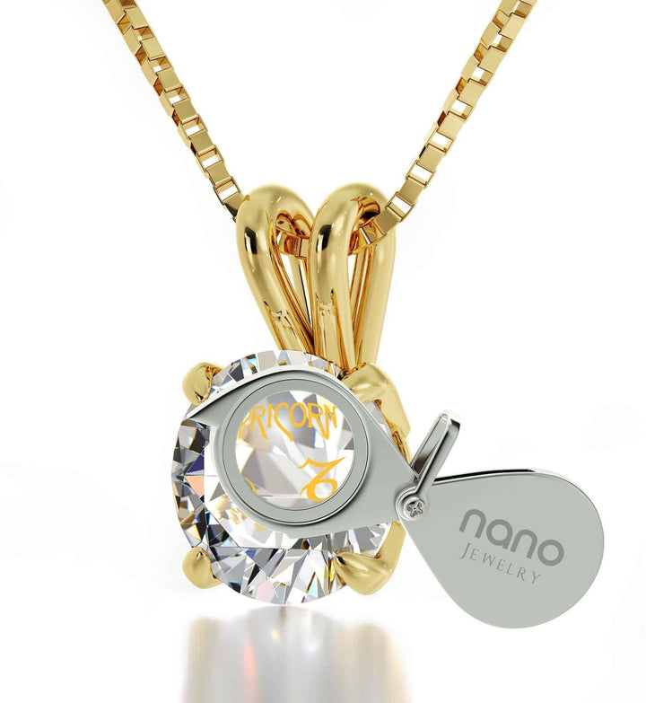 Capricorn Sign, Sterling Silver Gold Plated (Vermeil) Necklace, Swarovski Necklace 