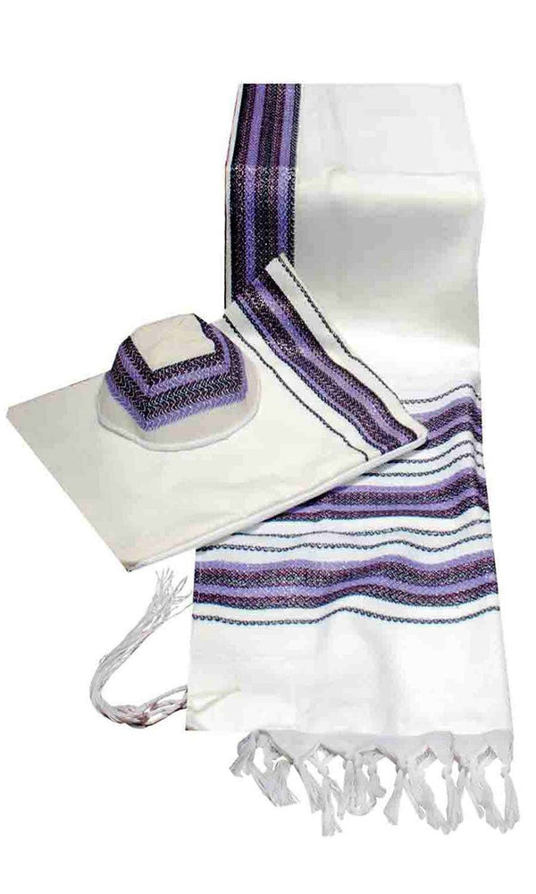 Carmel Woven Lavender Purple Shades Knit Prayer Shawl - 3 Piece Set 