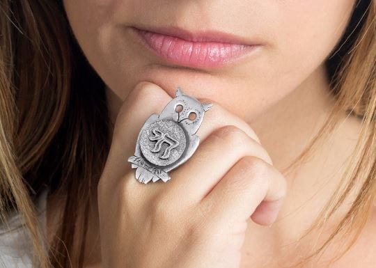 Chai Medallion Life Ring on an Wise Owl Design - Sterling Silver RINGS 