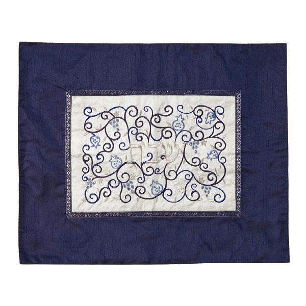 Challah Cover- Center Embroidery - Blue + White 