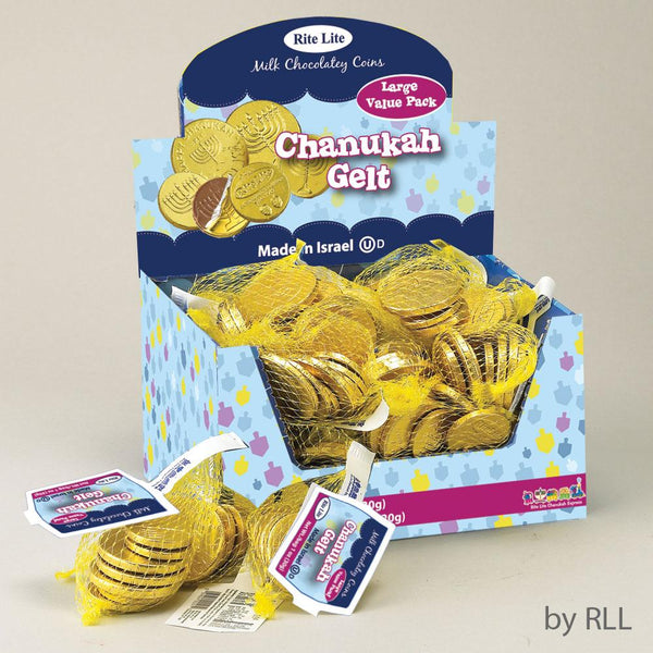 Chan. Gelt, Milk Chocolate Coins, 1.1 Oz., 24 Bags/display Chanukah 