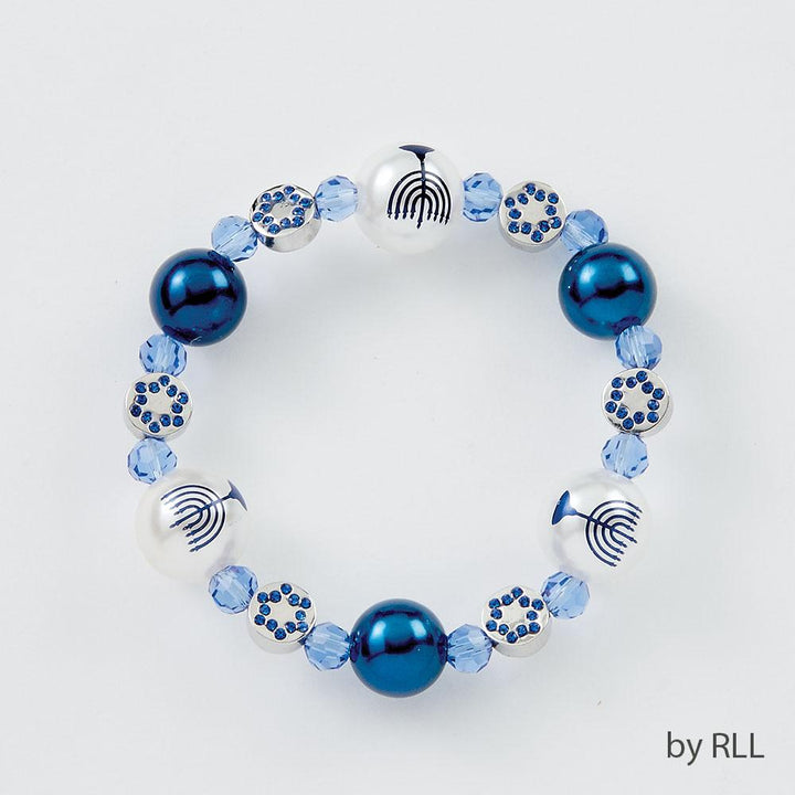 Chanukah Bracelet, With Pearls And Chanukah Beads, Carded HAN 