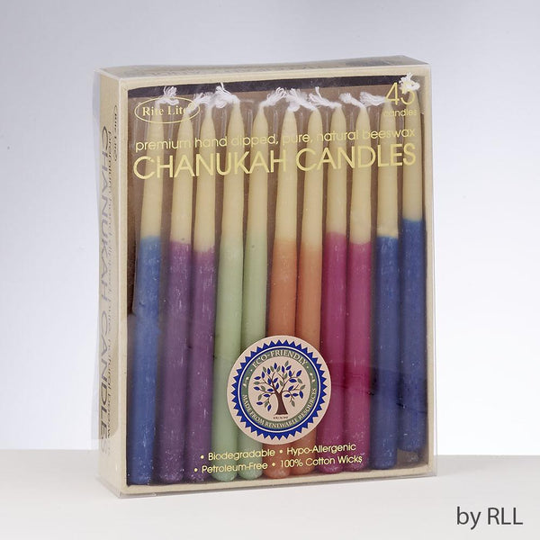 Chanukah Candles, Hand-dipped Beeswax, Multi,45/recycle Box Chanukah 