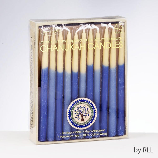 Chanukah Candles,hand-dipped Beeswax, Blue&natural 45/recycle Box Chanukah 