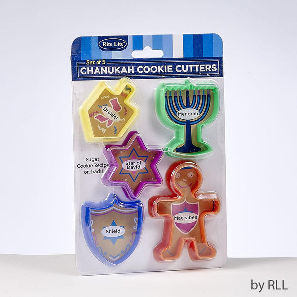 Chanukah Cookie Cutters, Plastic, 5 Shapes, Carded Chanukah 