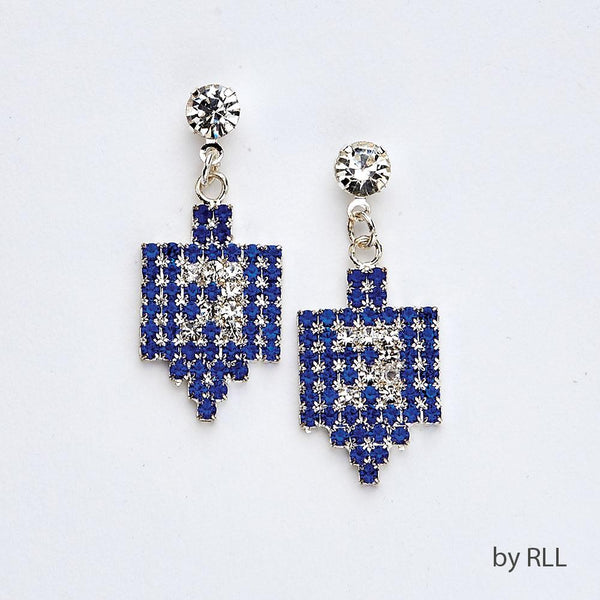 Chanukah Earrings, Gemstones, 1.5", Dreidel Design, 1pair/card HAN 