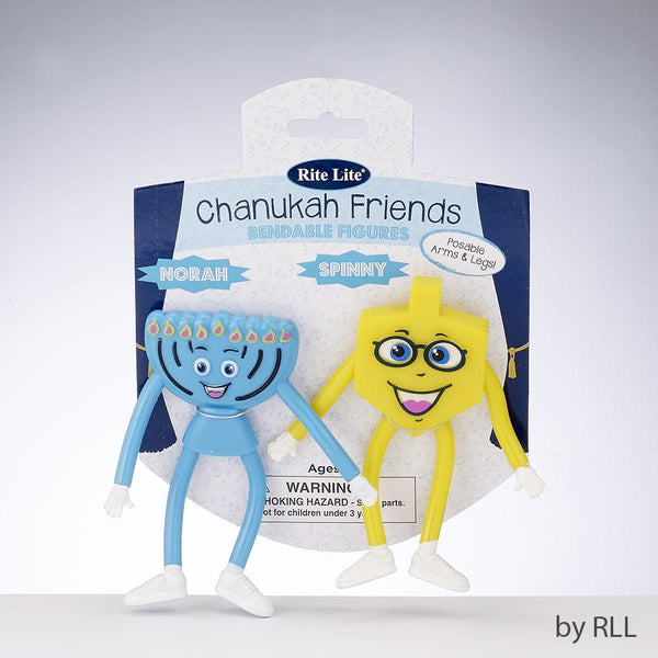 Chanukah Friends, Bendable, Set Of 2 Dreidel & Menorah, Carded Chanukah 