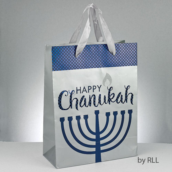 Chanukah Gift Bag, Blue/silver, Foil/glitter Accents, 13" Chanuka 