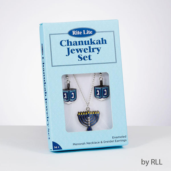 Chanukah Jewelry Set,dreidel Earrings&menorah Necklace,gift Box Chanuka 