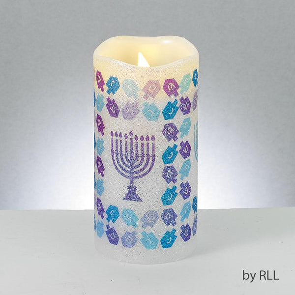 Chanukah Led Flameless Candle, 6" X 3", Acrylic Sleeve Chanuka 