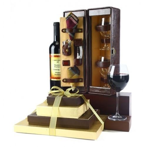 Chocolate Tower & Wine Gift Set - Executive Gift Basket 