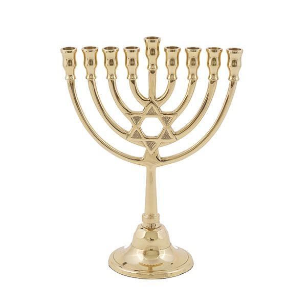 Classic Hanukkah Menorah - Bronze - Magen David in Middle 